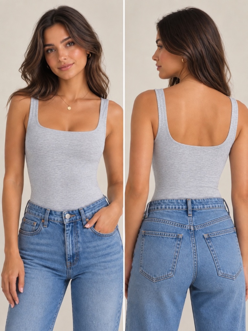 NEW Abercrombie & Fitch Seamless Light Heath Grey Scoop Neck Tank Thong Bodysuit